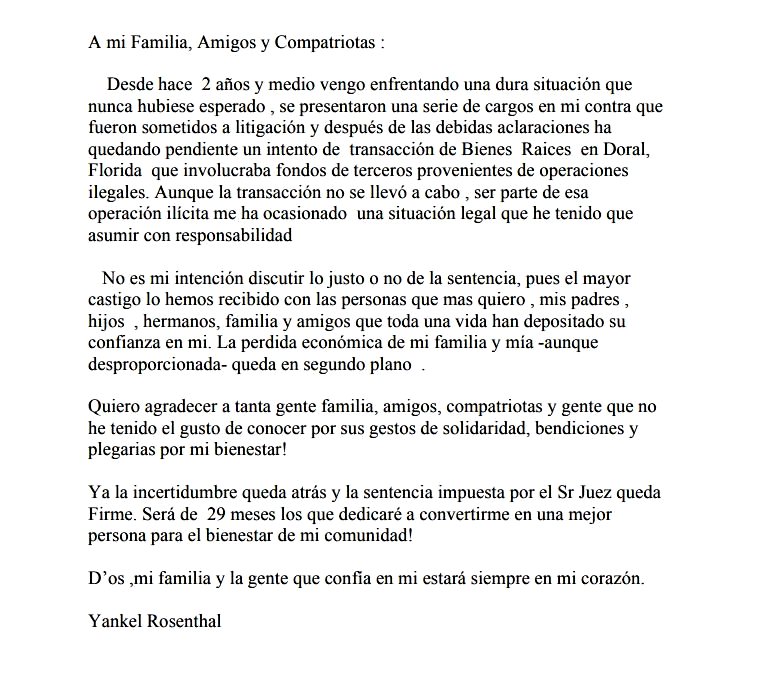 Carta de Yankel Rosenthal
