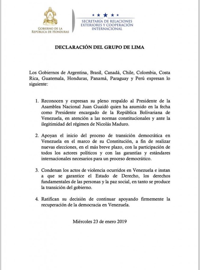 Declaracion Grupo de Lima caso Venezuela